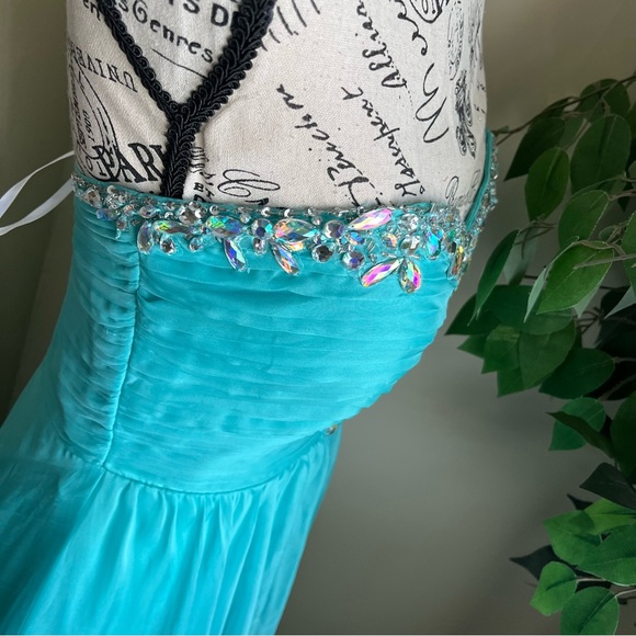 EVA USA Strapless Embellished Floor Length Gown Turquoise Sz M - Picture 8 of 16